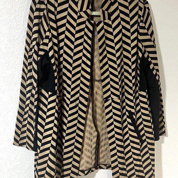 Chico's Long Cardigan Jacket Open Front Herringbon Pattern Black Accents Size 2 - Picture 6 of 7